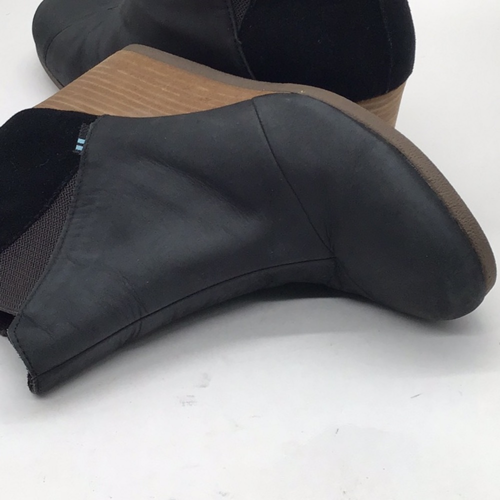 Toms Black Suede/Leather Wedge Heel Ankle Boot - Picture 12 of 15